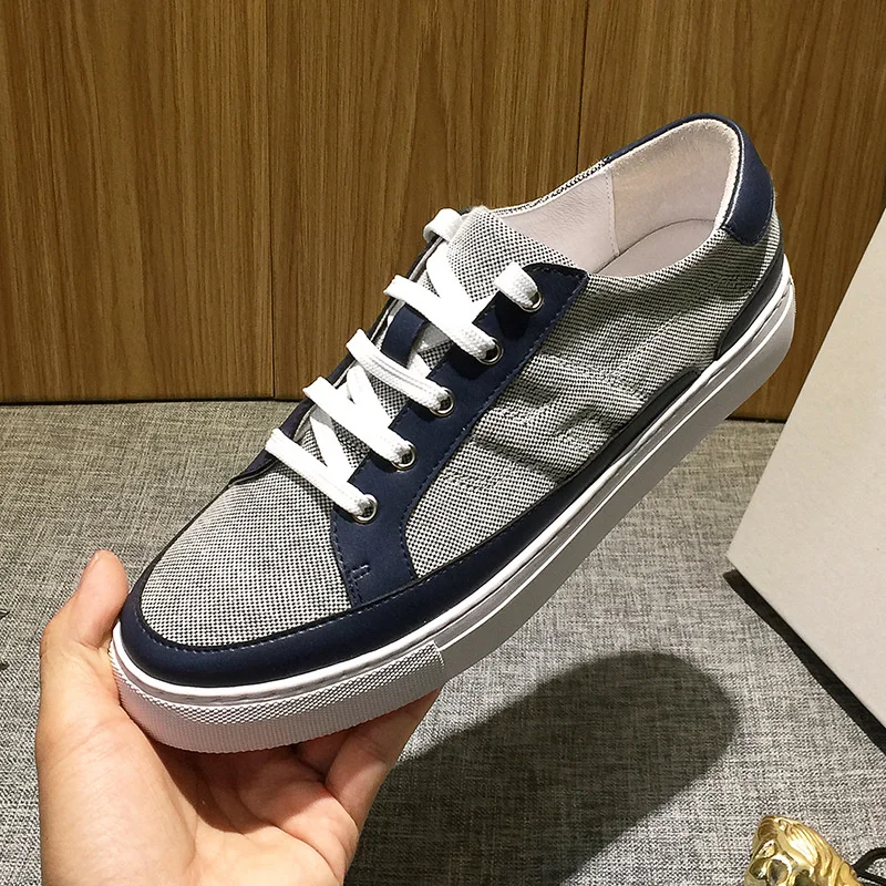 

Luxury brand genuine Men's European fashion letter H home summer lace up low top casual sports color contrast small white shoes