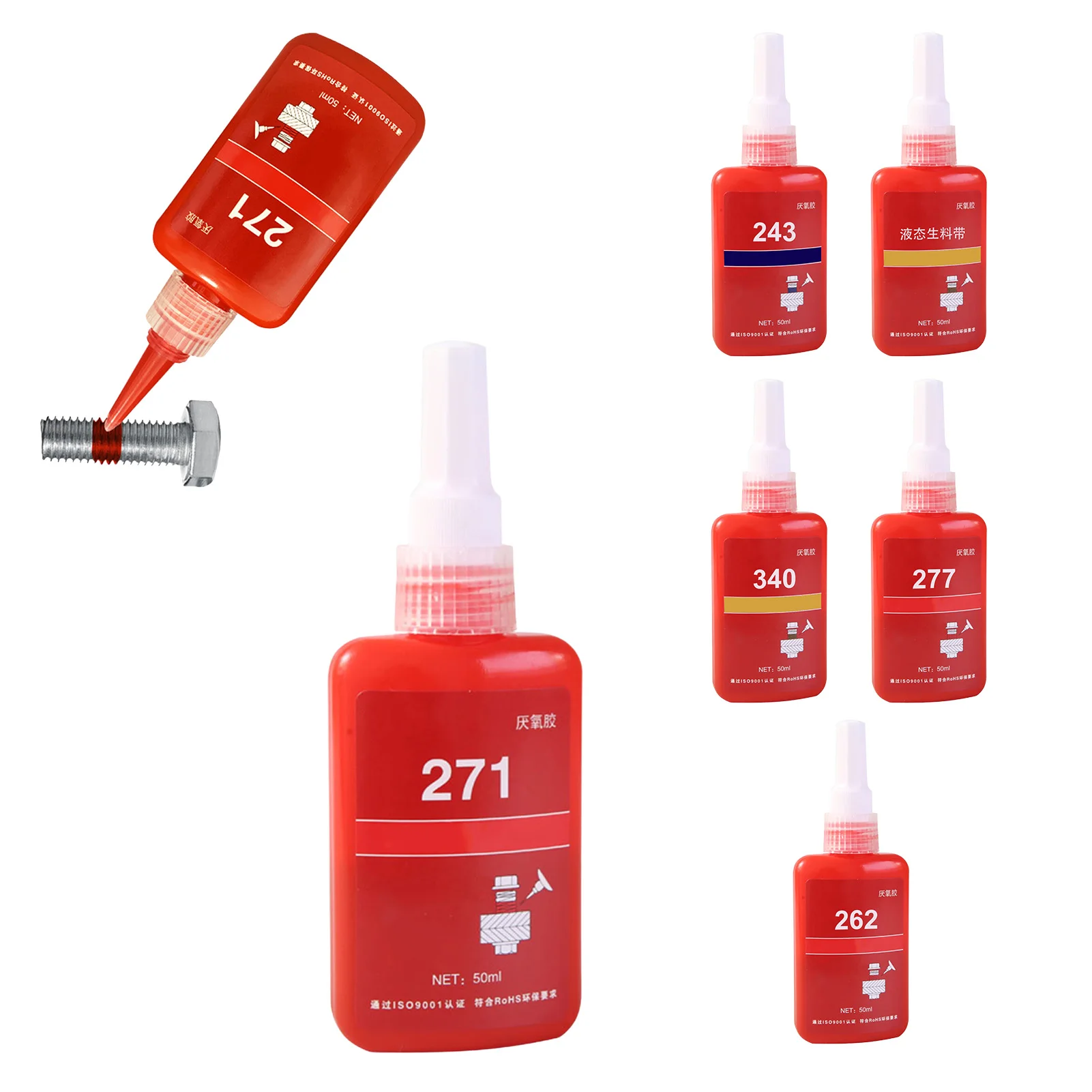 

50ml Medium Strength Threadlocker 271 243 262 277 340 Anaerobic Adhesive Sealer Sealing Glue For M6-M19 Bolts Thread Sealants