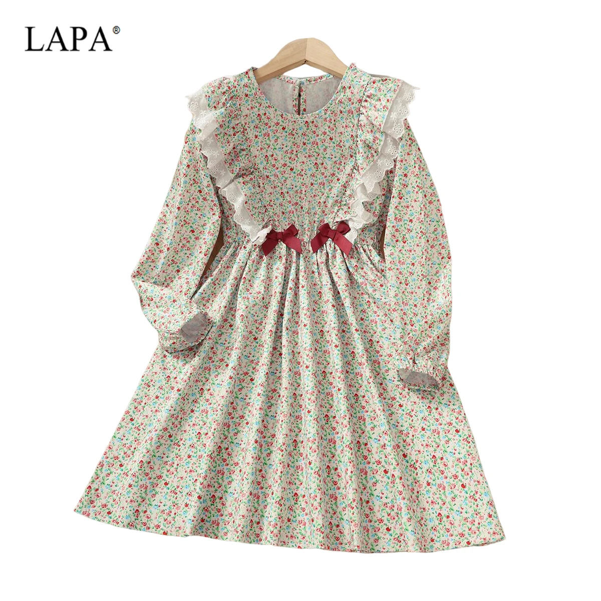 

LAPA 4 to 12 Years Girls Dresses Long Sleeve Crew neck Floral Jumper Dress All Seasons Spring/Autumn Dress