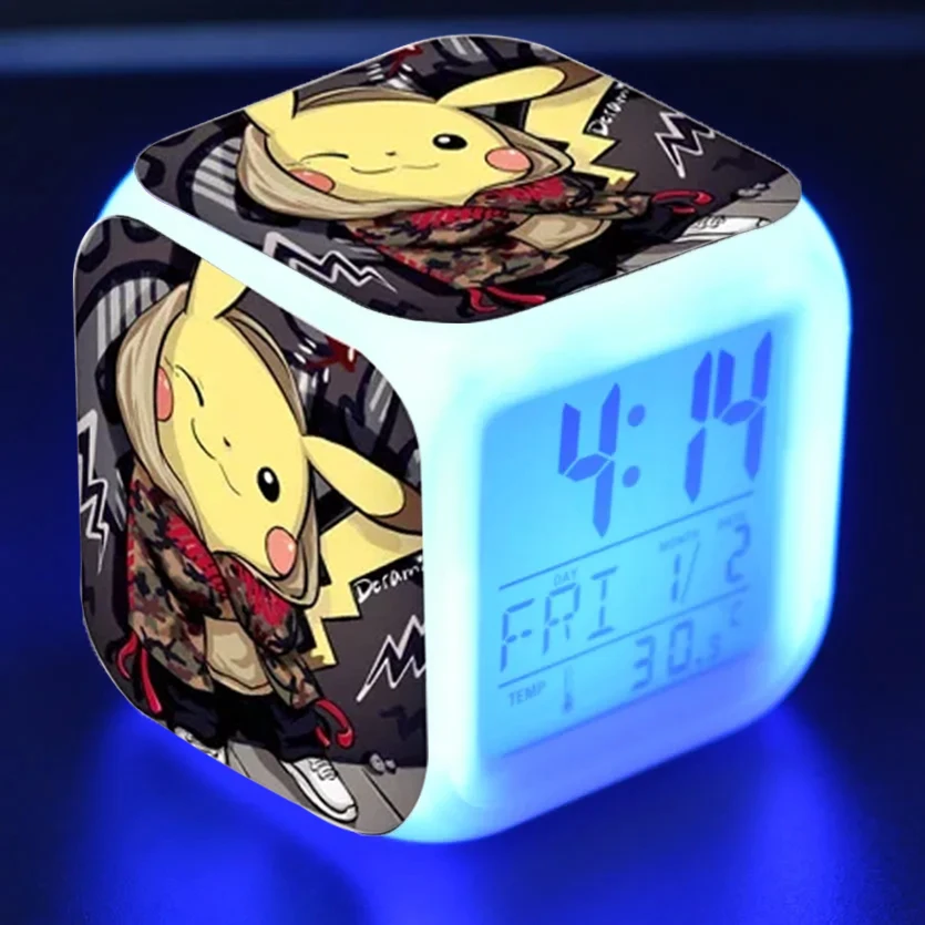 

Pikachu Digital Alarm Clock 7 Colorful Changing LED Anime Pokemon Cartoon Lighting Bedroom Desk Watch for Kids Christmas Gifts