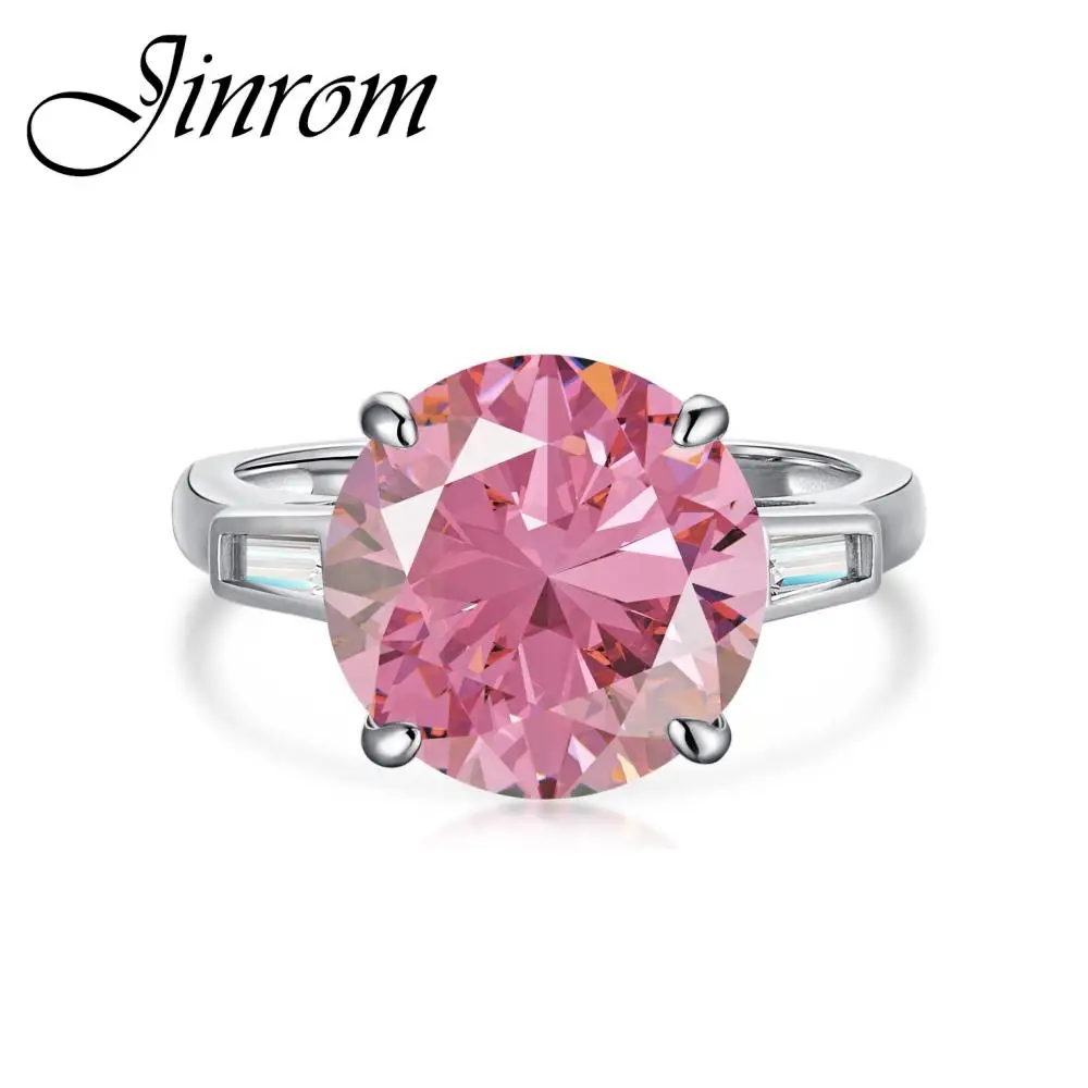 

Jinrom S925 Sterling Silver Ring Female Simple and Elegant 12*12mm Color Zircon High Carbon Diamond Wedding Ring