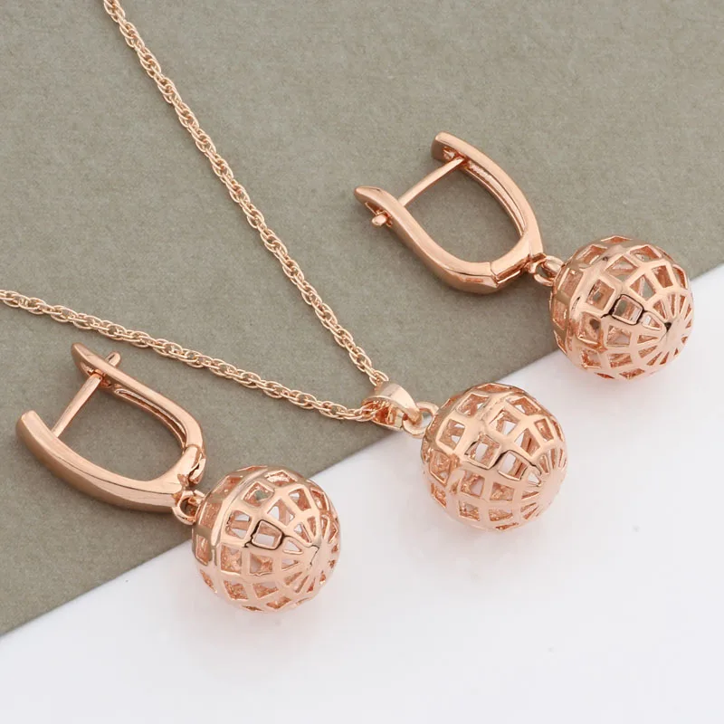 Новинка 2022 классические полые серьги и подвески из розового золота 585 пробы набор