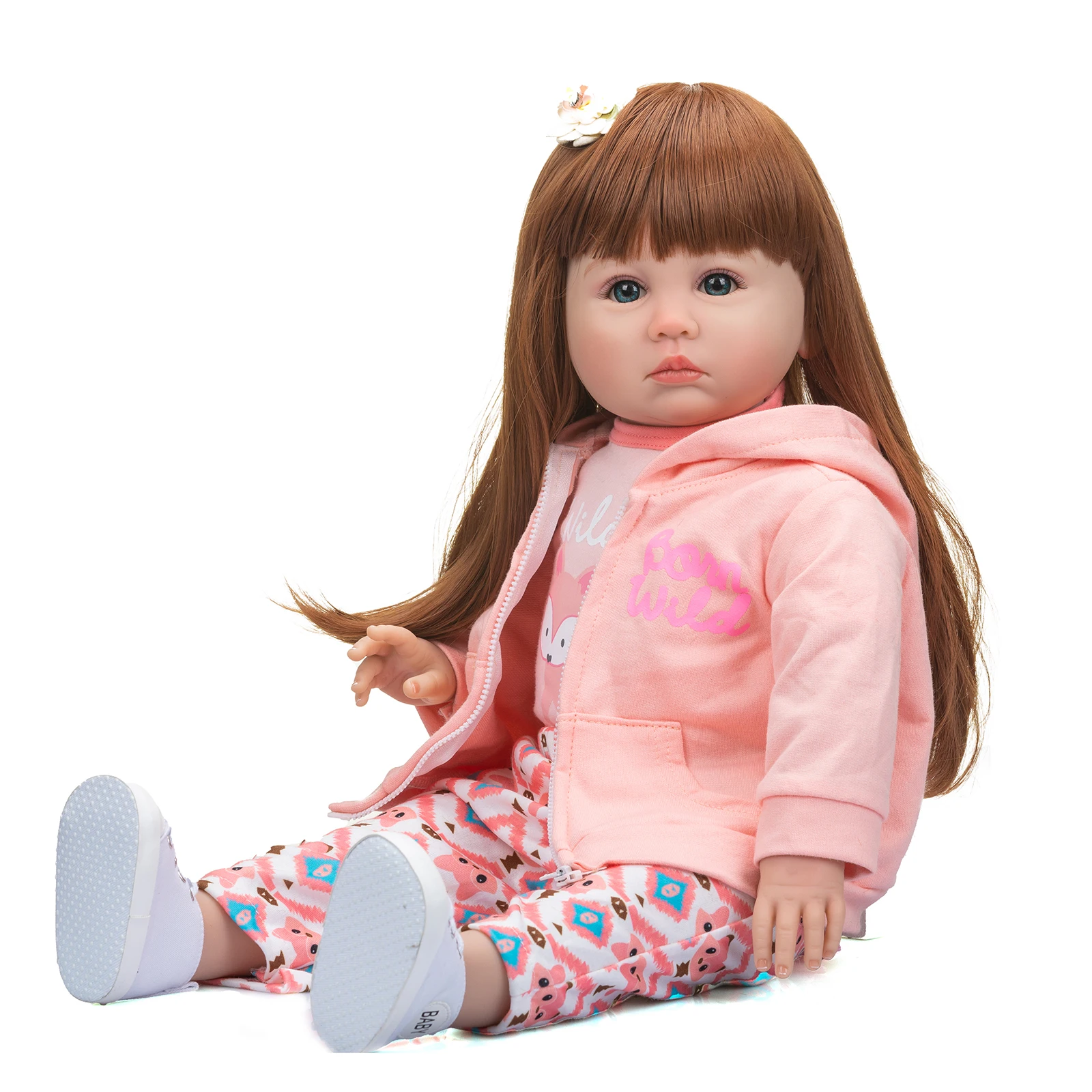 

60CM Standing Baby Doll Reborn Toddler Princess Julieat Long Red Hair in Pink Dress Soft Cuddly Body Gifts for Children