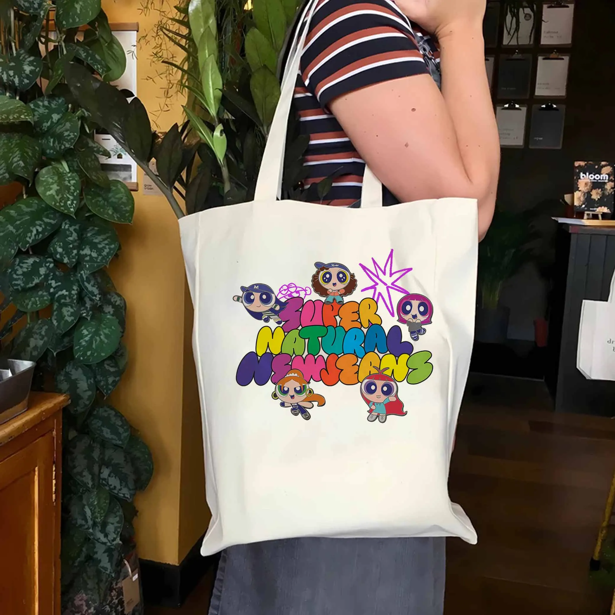 Сумка-тоут Newjeans Женская холщовая с эстетическим принтом саквояж на плечо в стиле