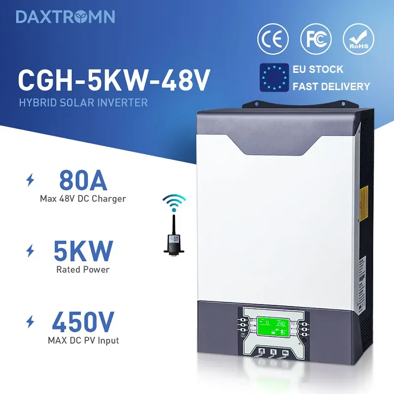 

Daxtromn Hybrid Solar Inverter 5kw PV in 5000W 48v 80A MPPT Charger Solar Controller Grid tied/off Grid Solar Inverter Parallel