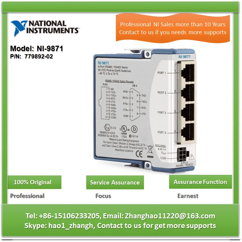 

NI 9871 779892-02 4-Port RS485/RS422 Serial Interface CompactRIO Module