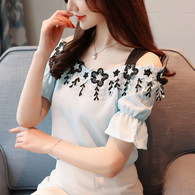 Женская шифоновая блузка топ с открытыми плечами и вырезом-лодочкой коротким