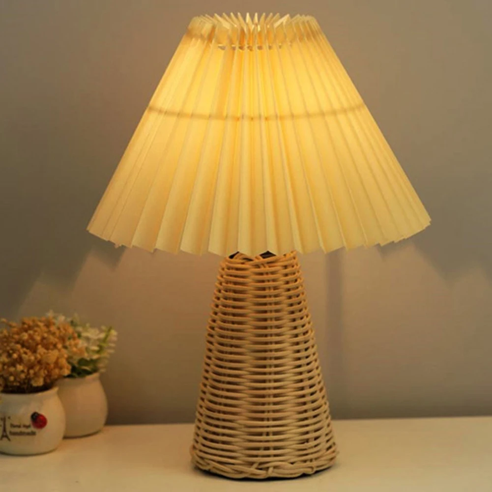 

Nordic Pleated Table Lamp DIY Foldable Art Atmosphere Bedroom Night Light Rattan Base Dimmable USB Bedside Lamp Home Decor