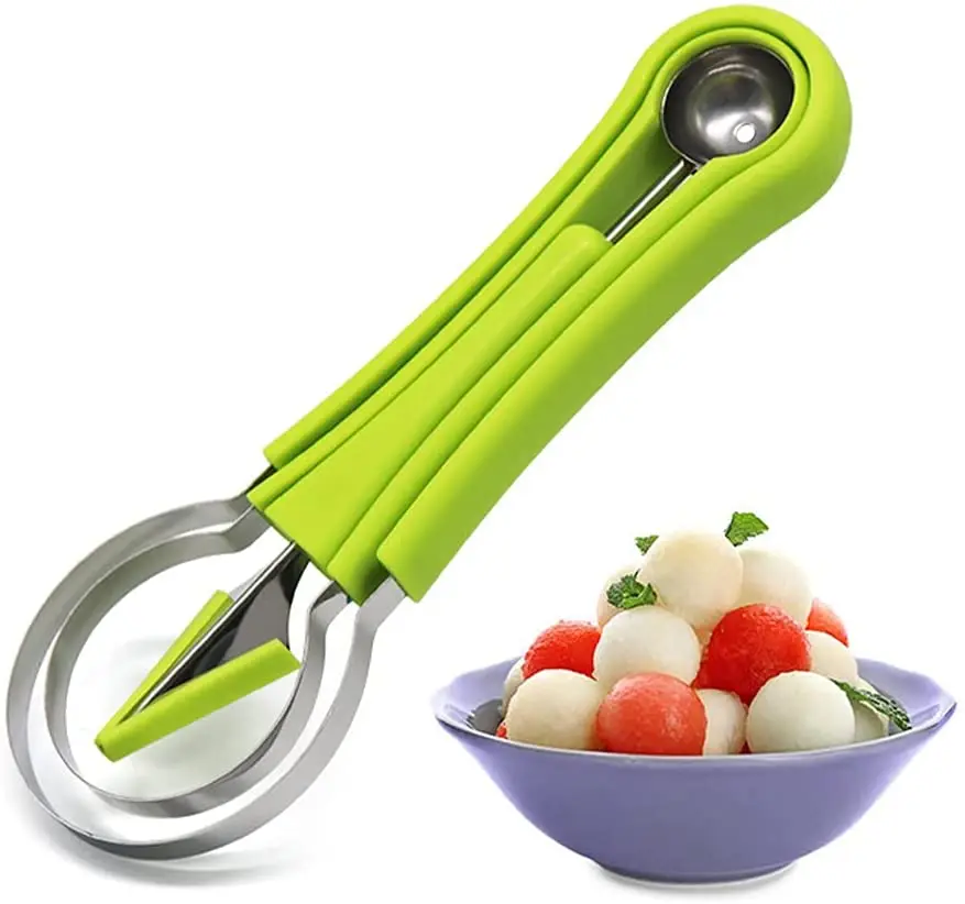 

Melon Baller Scoop Set,4 In 1 Stainless Steel Watermelon Cutter Fruit Carving Tools Set,Fruit Scooper Seed Remover Watermelon