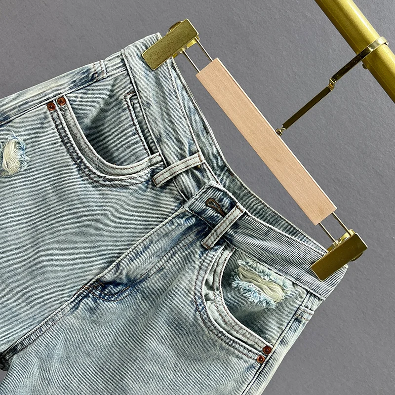 Ripped Denim Shorts Women's Clothes 2023 New Summer High Waist Loose Slimming All-Matching Wide Leg Short Jeans Pants Streetwear