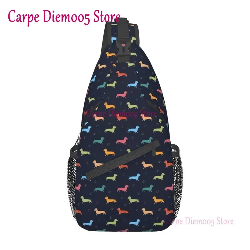 

Multicolour Dachshund Hearts Pattern Sling Bags for Travel Hiking Men's Sausage Dog Chest Crossbody Backpack Shoulder Daypack