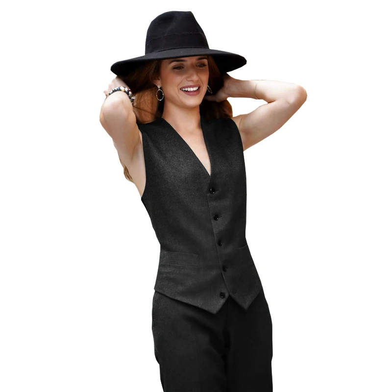 Женский брючный костюм жилет и брюки с V-образным вырезом на 4 пуговицах деловая