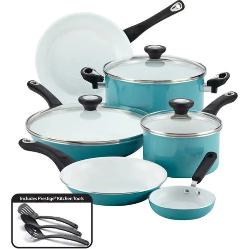 

12-Piece Pure Cook Ceramic Nonstick Pots and Pans/Cookware Set, Aqua