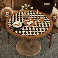 retro checkerboard flower leather round table mat american waterproof oil proof anti scalding tablecloth dining mat custom size