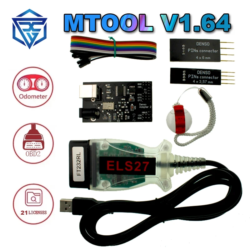 MTool V1.64 Rollback Programmer Mileage KM Adjustment Software Dongle Denso Adapter Denso Pin Wire Cable Mileage Correction Tool