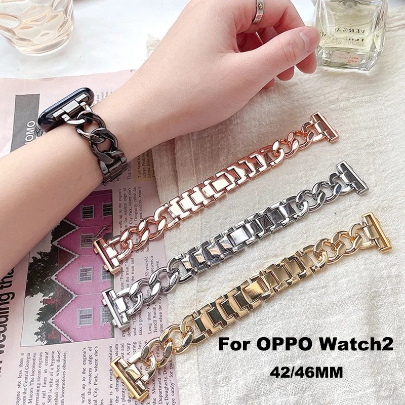 

Metal Belt Strap for OPPO Watch2 42mm 46mm Stainless Steel Band Smart Watch Replacement Watch Accessories Single Row Denim Chain