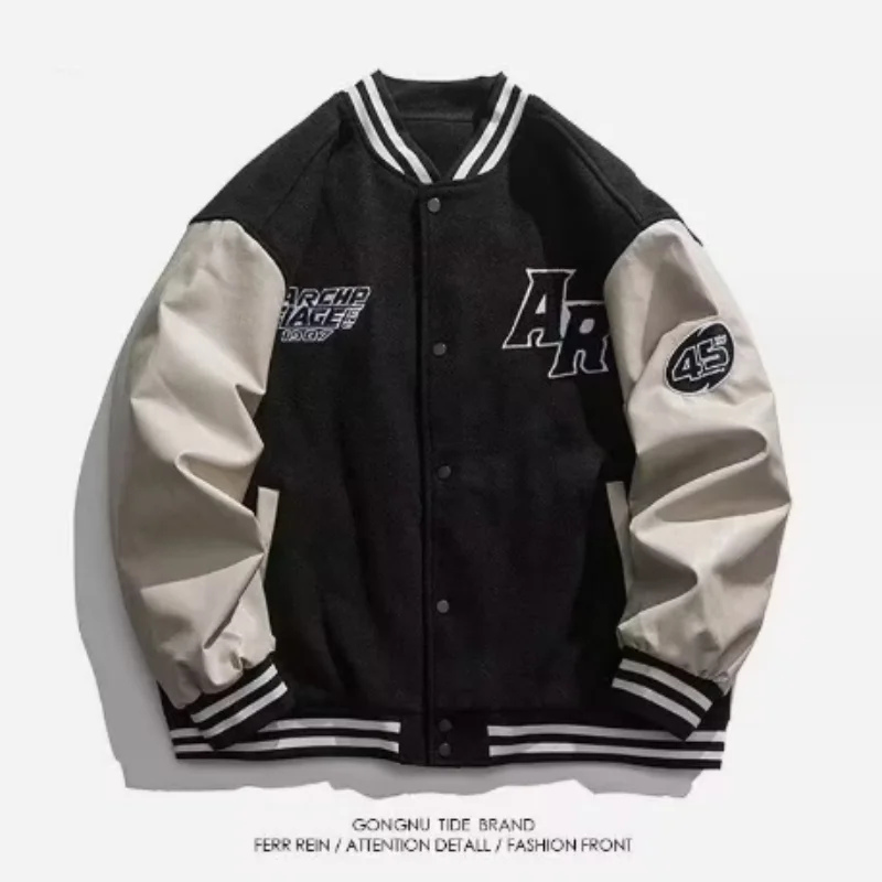 Мужская бейсбольная куртка с надписью демисезонная шерстяная из искусственной