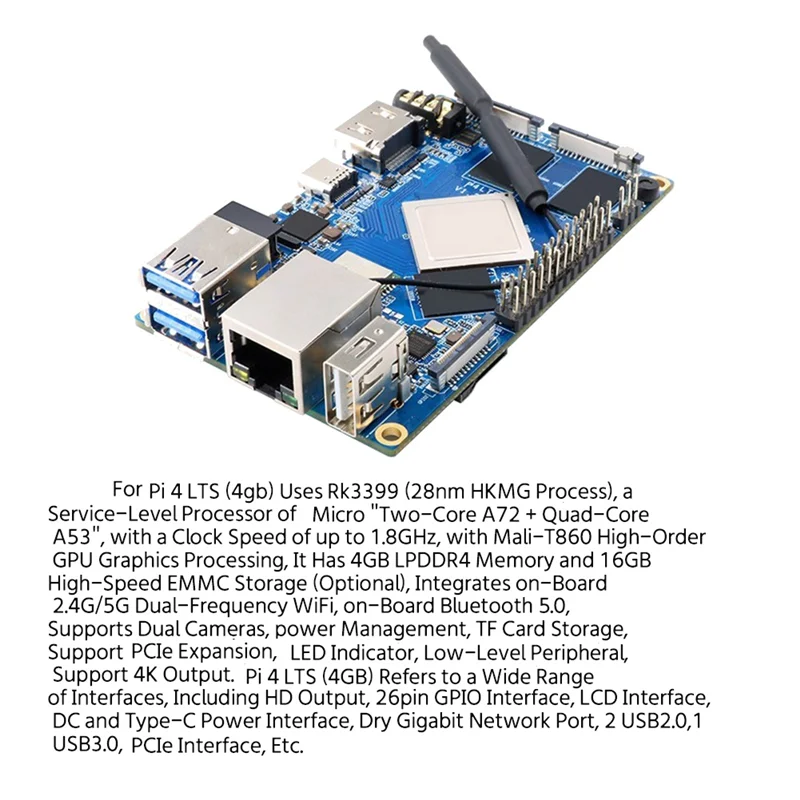 

For Qrange Pi 4 LTS Rockchip RK3399 4GB LPDDR4+Shell+Heat Sink +Cooling Fan Linux Programming Learning Development Board