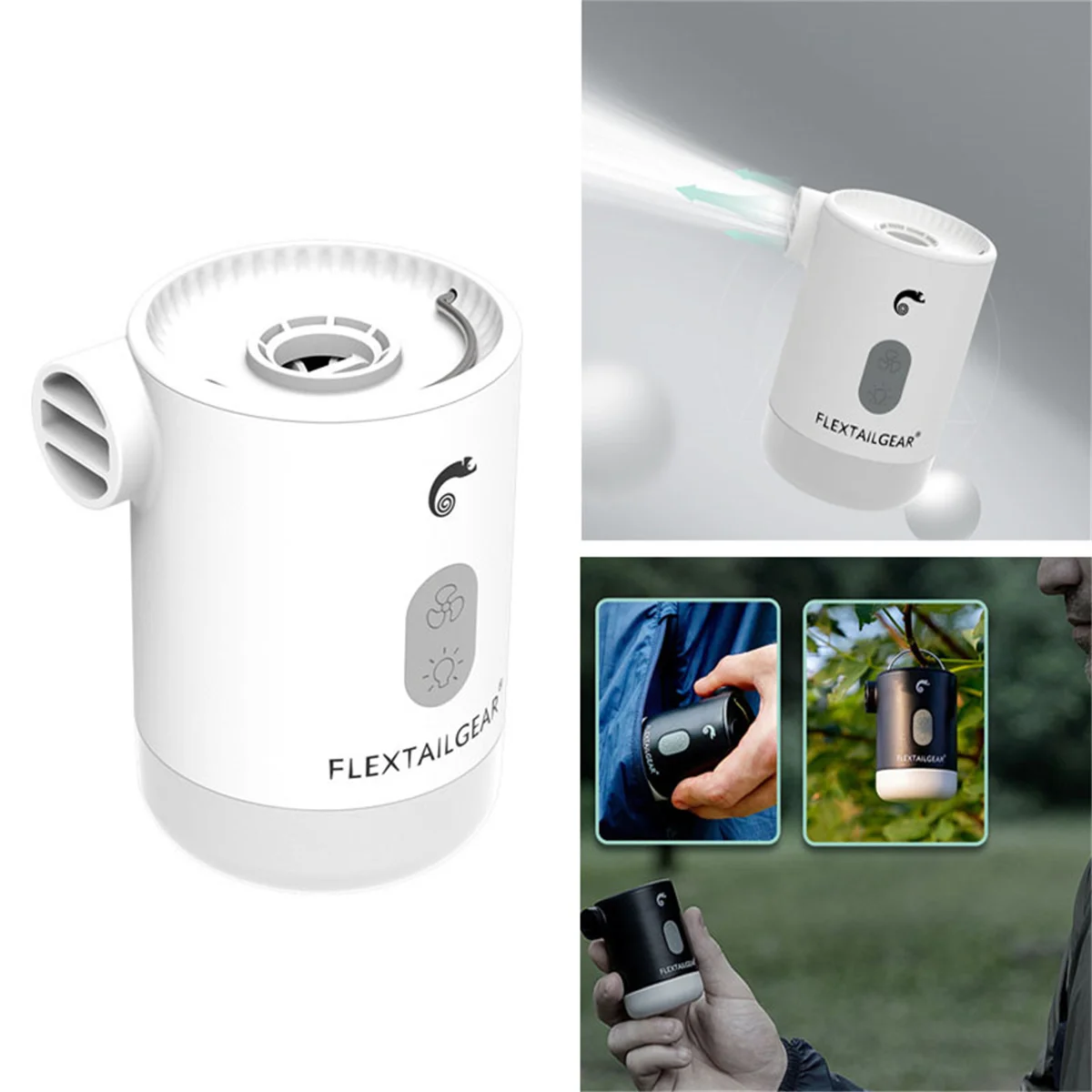 

Portable Inflatable Pump With 5 Air nozzle &Type-C Charging Outdoor Mini Air Pump Camp Light Tent Lamp For Inflatable Beds
