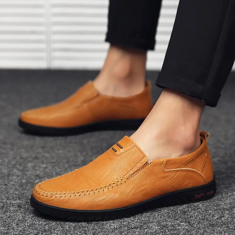 

Casual Leather Shoes Men's Genuine Leather Soft Leather Soft Bottom Men's Brown Loafers Autumn New British One Pedal Peas Shoes