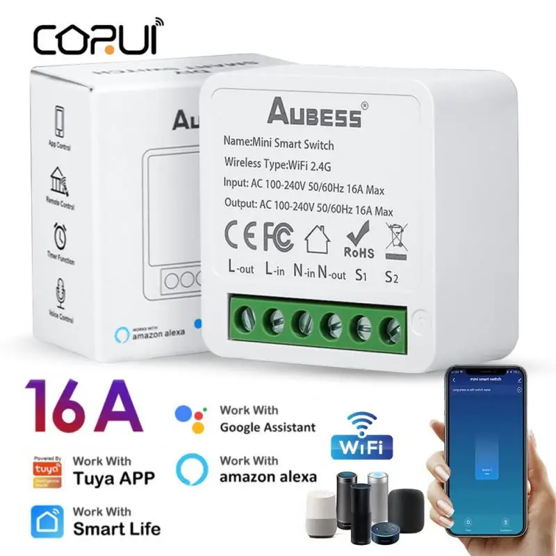 

CORUI 16A Tuya Wifi/Zigbee Smart Switch Mini 2-way Control Timer Switch Smart Home Automation For Smart Life Alexa Google Home