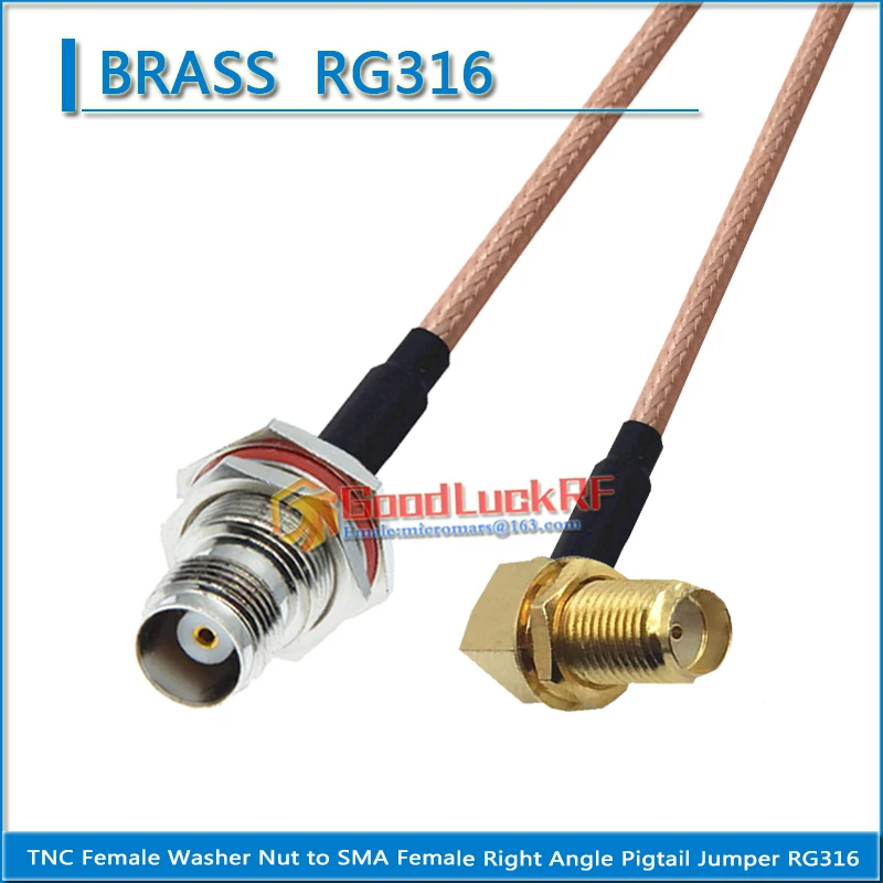 

TNC Female Washer Nut O-ring Bulkhead to SMA Female Washer Nut 90 Degree Right Angle Pigtail Jumper RG316 extend Coaxial