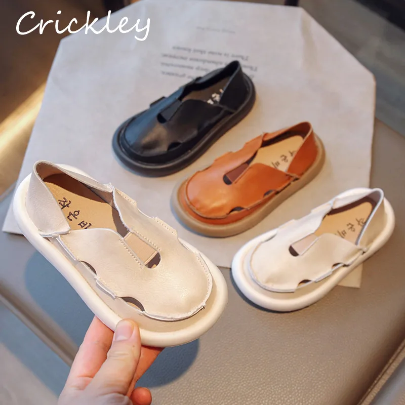 

2023 Solid Children Casual Shoes Elastic Band Slip On Boys Girls PU Leather Boat Shoes Anti Slip Soft Bottom Kids Flats Shoes