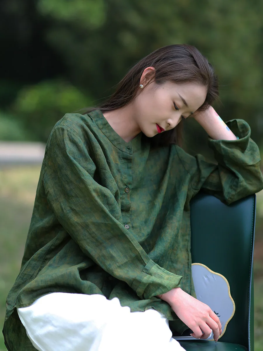 Ранняя осень оригинальный дизайн свободная тонкая рубашка Ramie с длинными