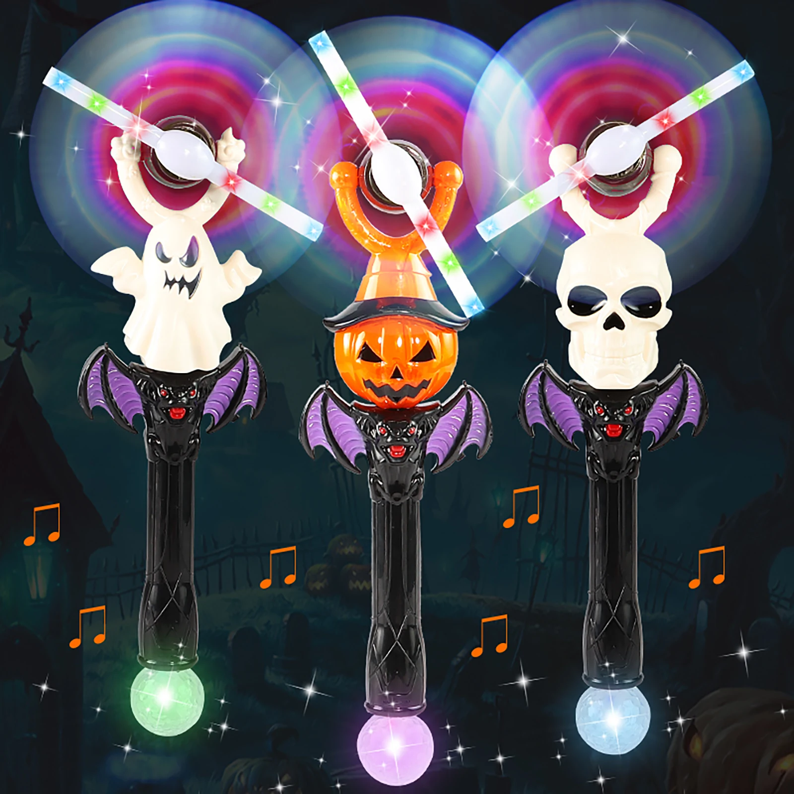

Transparent LED Flash Halloween Glow Stick Party Supplies Rotating Lights with Sound Effect Angles Adjustable Lamps Party Favors