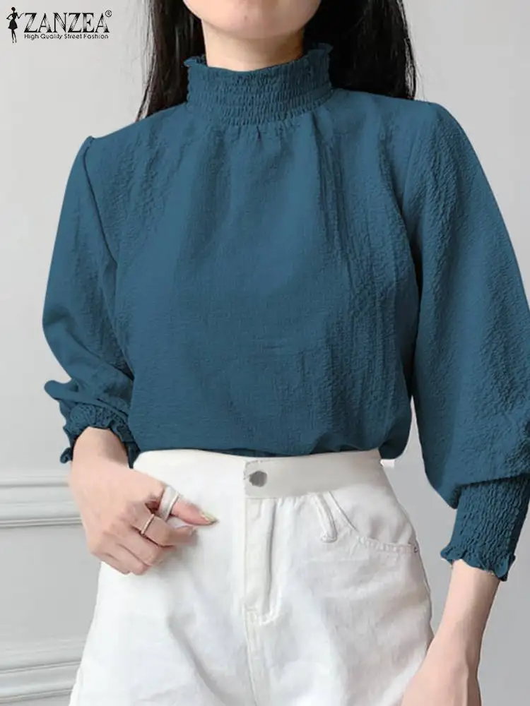 

Элегантная женская блузка, модная рубашка с высоким воротником и длинным рукавом ZANZEA 2022, осенняя однотонная офисная блузка, женские туники, ...