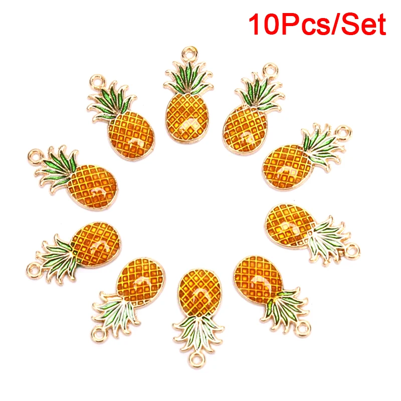 

10Pcs/Set Pineapple Watermelon Charm Pendants Gold Color Enamel Fruit Charms For DIY Jewelry Handmade Accessories
