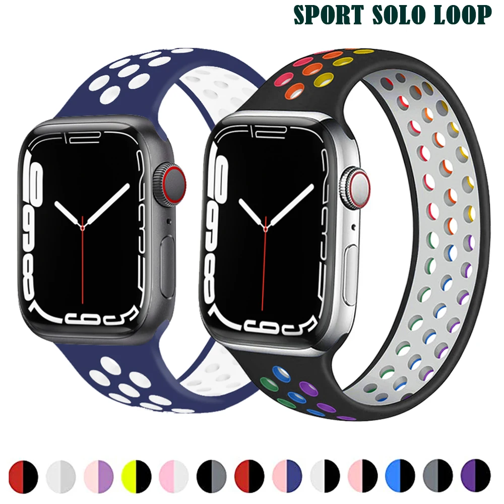 

Ремешок Solo Loop для Apple Watch, Воздухопроницаемый Силиконовый эластичный браслет для iWatch Series 3 4 5 6 SE 7, 45 мм/41 мм 44 мм 38/40 мм