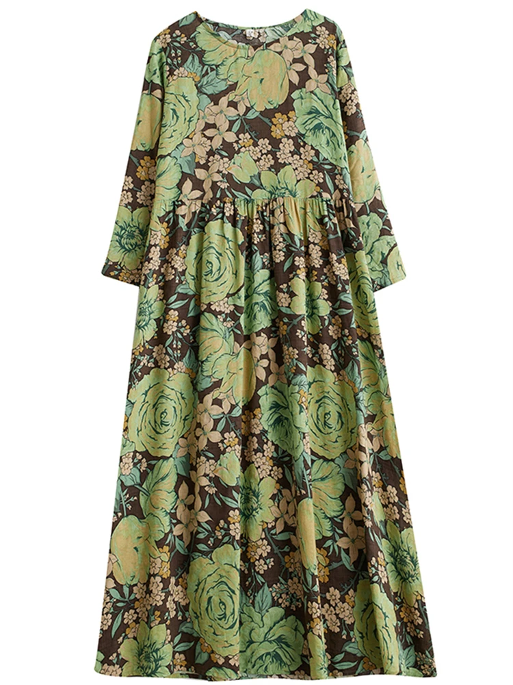 Женское винтажное платье с цветочным принтом длинное хлопковое свободного