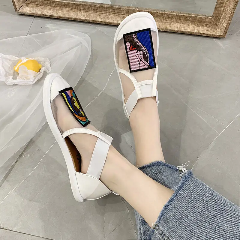 Ladies Sandals 2022 Summer New Organza Sandals Comfortable Flat Mesh Breathable Shoes Fashion Lazy Shoes Women's Shoes
