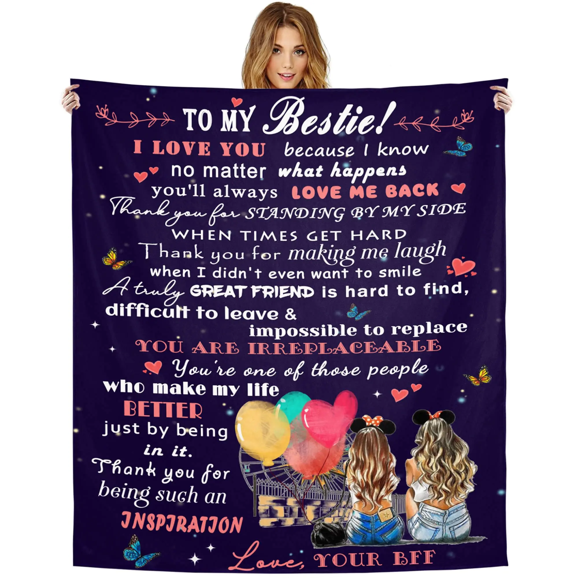 

Name Custom Best Friend Birthday Gifts Unique Female Friendship Gifts for Bestie Fannel Throw Blanket Christmas Gifts for Women