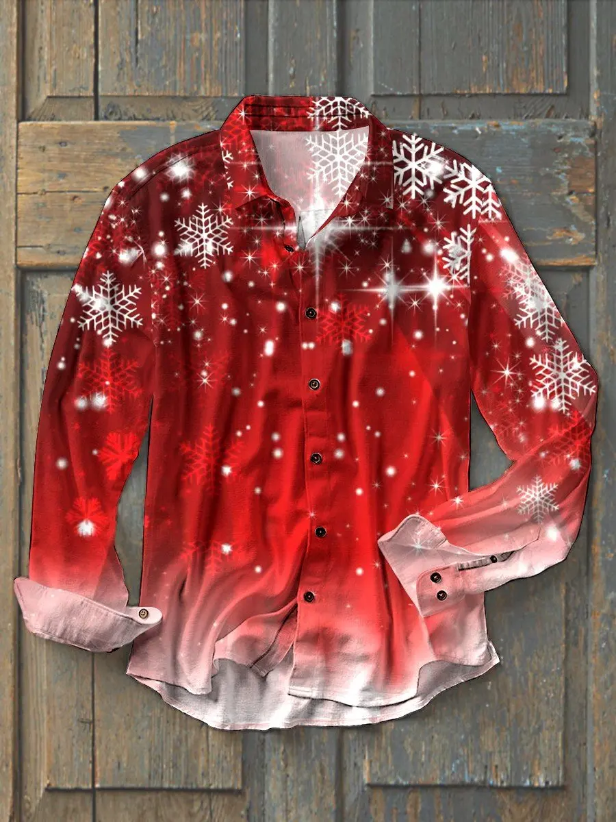 Men's Christmas Print Casual Holiday Series Plus Size Long Shirts