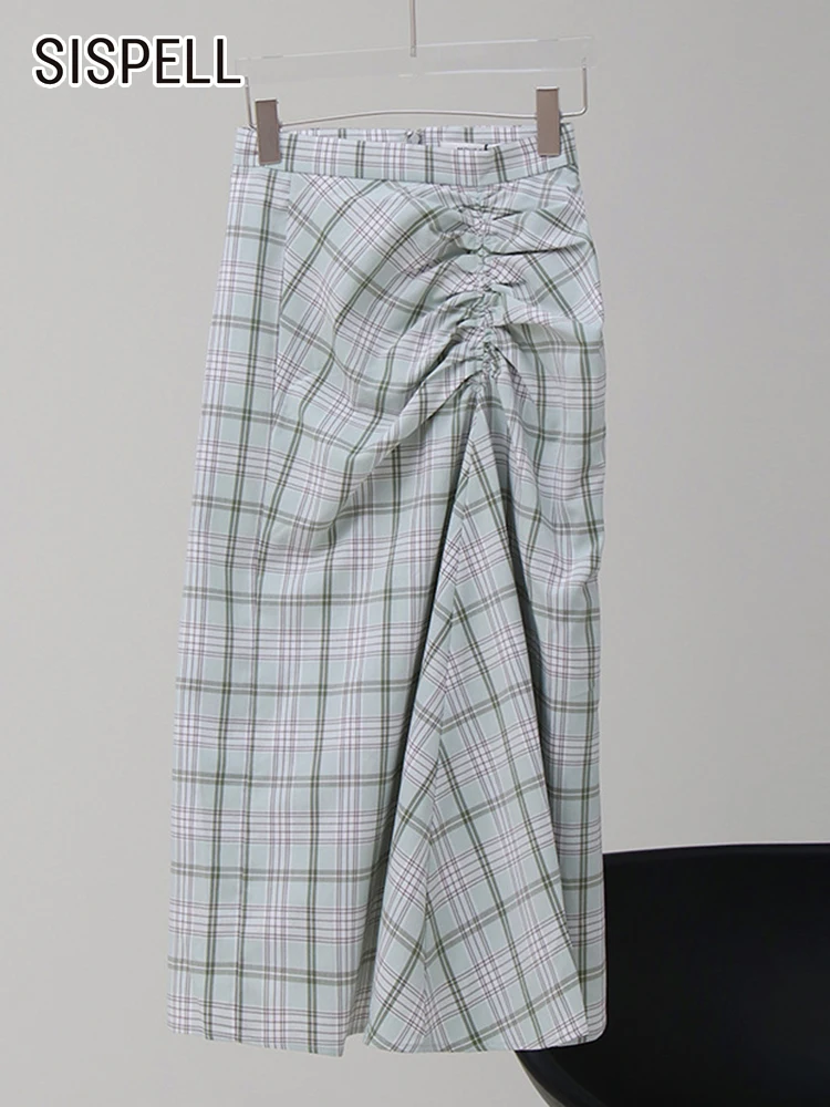 

Женская клетчатая юбка SISPELL, свободная юбка средней длины с высокой талией, в Корейском стиле, летняя одежда