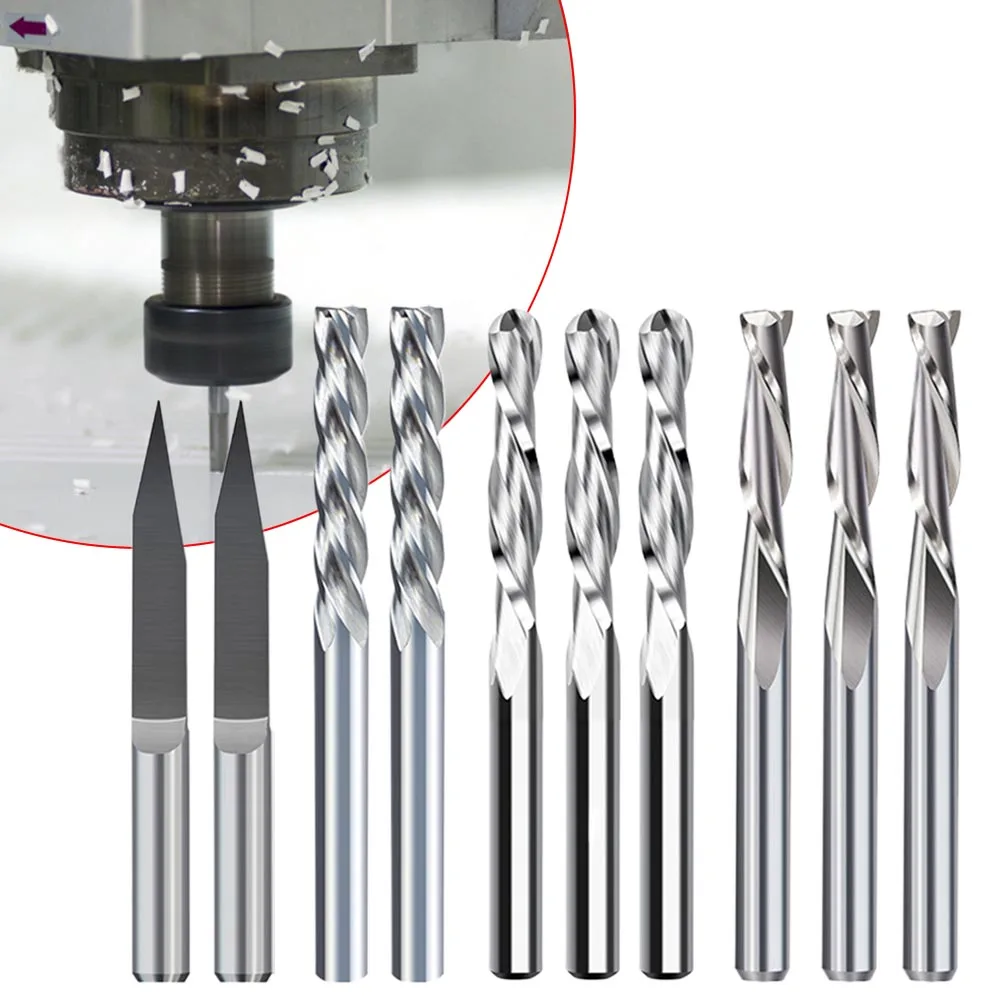 

10pcs Carbide End Mill Engraving Bits Set CNC Router Engraving Carving Bits 3.175mm Shank Milling Cutter For Woodworking Plastic