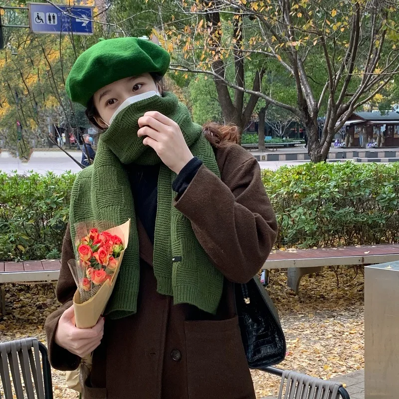 

Casual Scarfs Retro Scarves Girls Winter Scarf Soft Solid Neckerchief Wool Warm Muffler Cotton Scarf Women Luxury Fashion Shawl