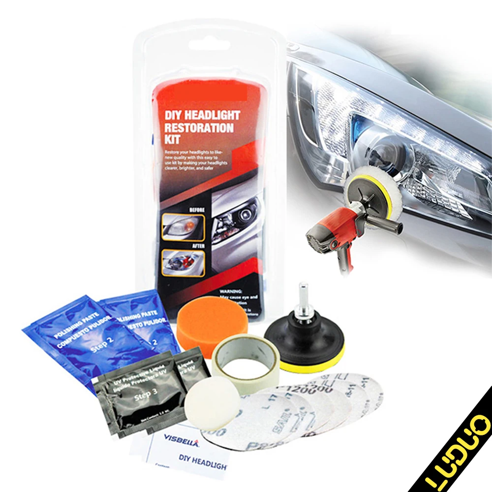 

DIY Vehicle Headlight Restoration Kit Headlamp Restore Cleaner With UV Protection Car Light Polisher Polishing Refurbish Set