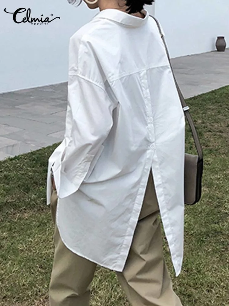 

Celmia 2023 Fashion Shirts White Tunic Tops Autumn Women Long Sleeve Blouse Casual Solid Button Asymmetrical Loose Party Blusas