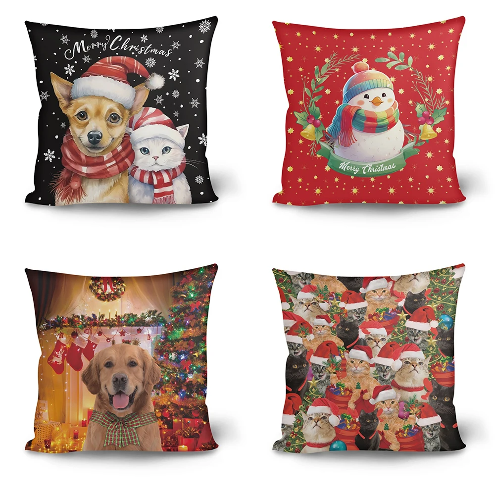 

Christmas Pillow Cover Cute Chihuahua Cat Xmas Gifts Home Sofa Decor Pillowcase Kawaii Golden Retriever Pillow Protector Covers