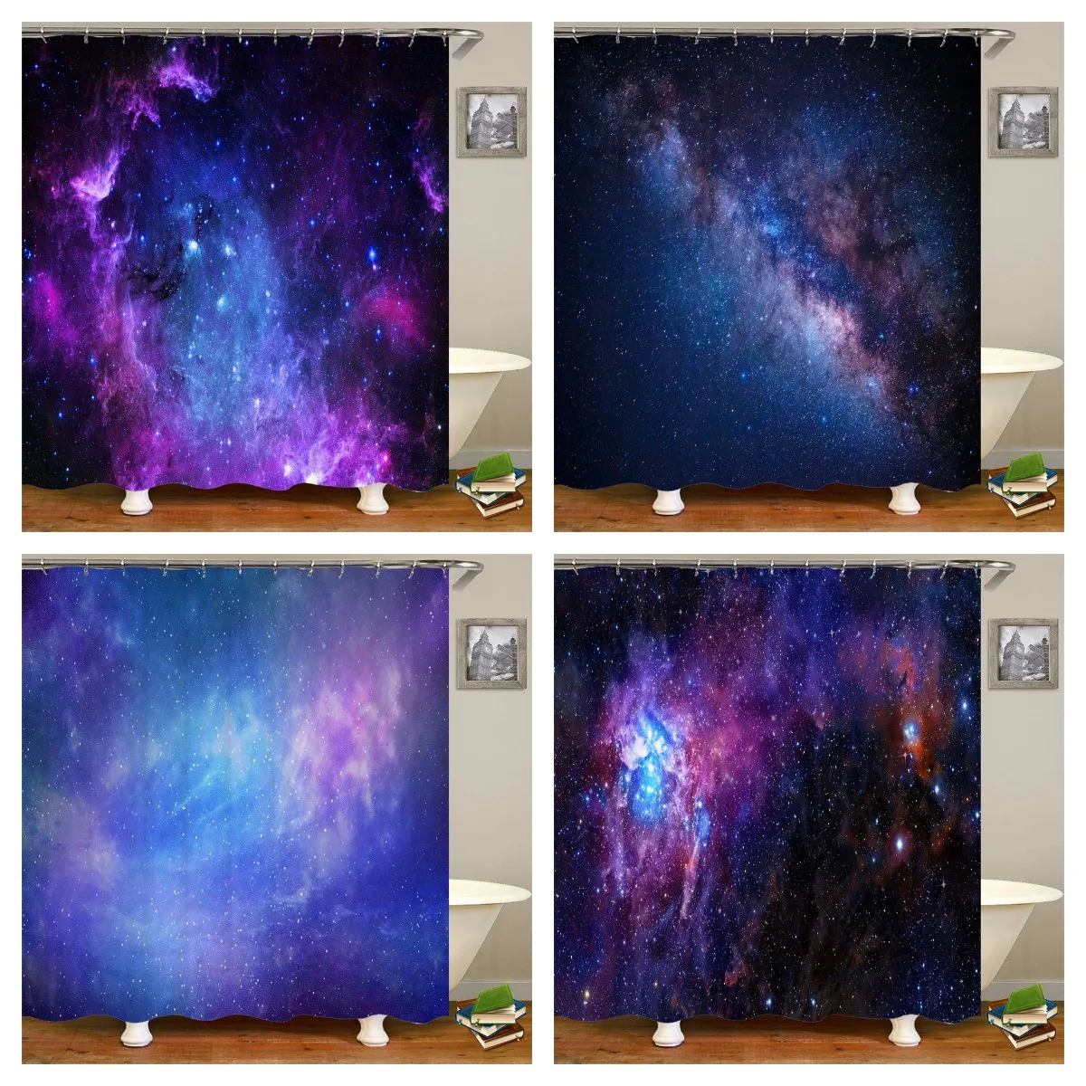 Galaxy Shower Curtain Romantic Universe Landscape Home and Garden Decoration Waterproof Bath Curtain with Hooks