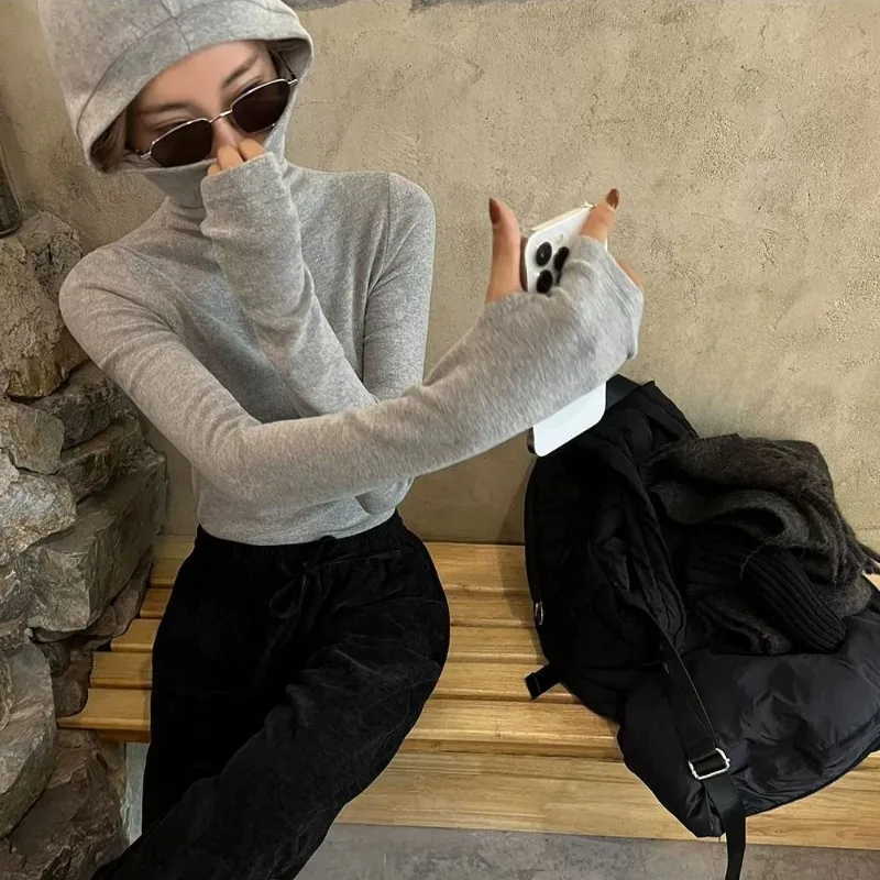 Однотонный джемпер с длинным рукавом и капюшоном женская новая модная