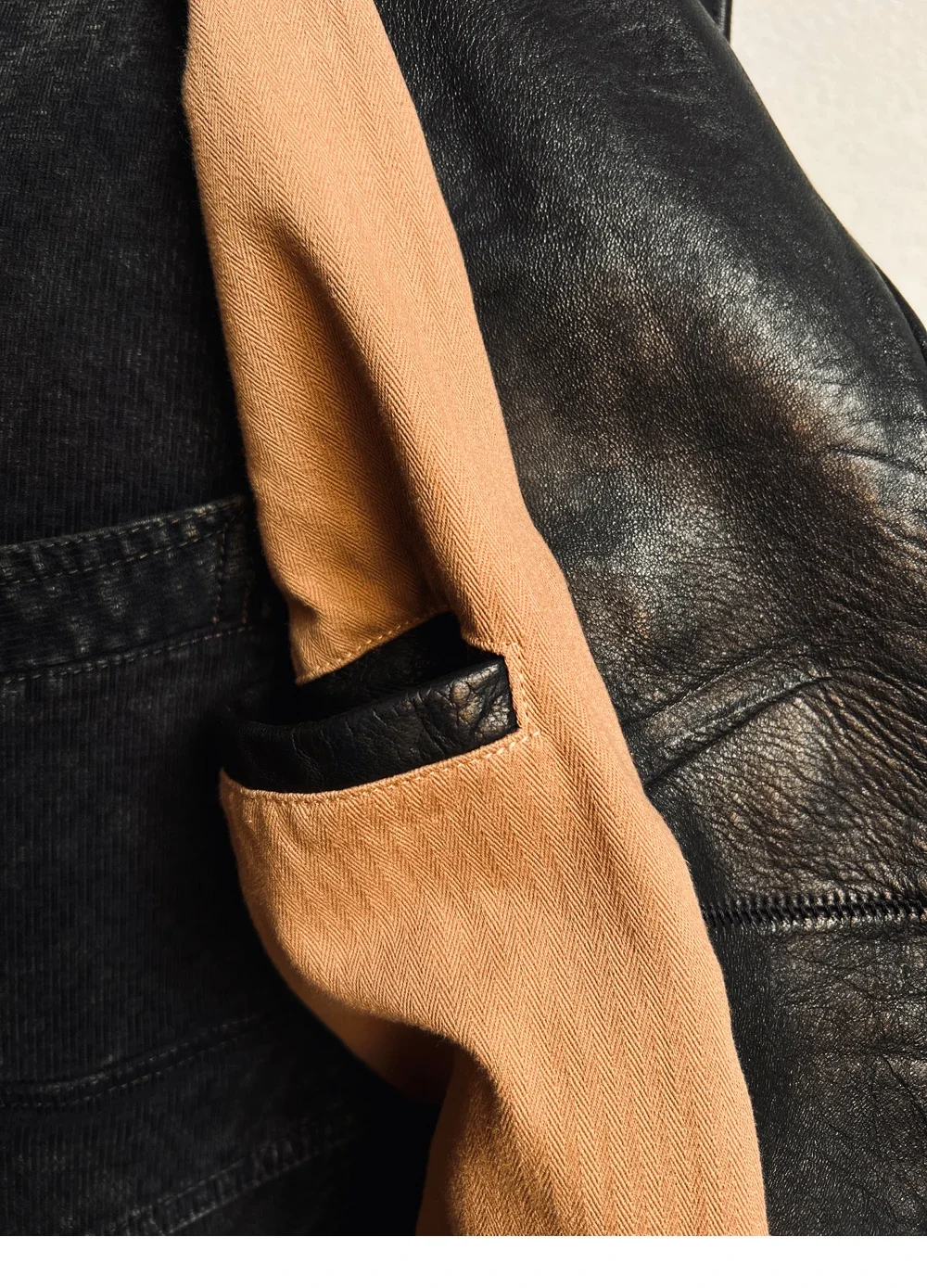 Мужская винтажная тонкая куртка из овчины растительного дубления с тупой