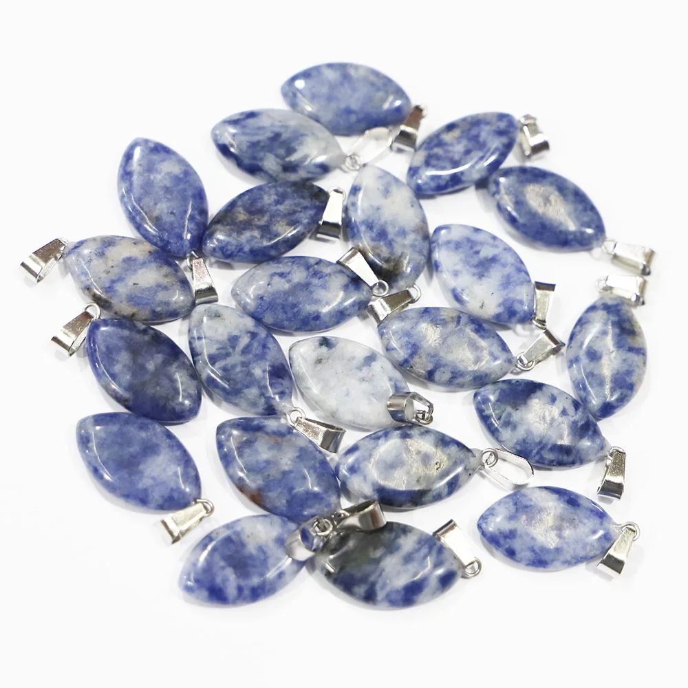 

Natural Sodalite Stone Horse Eyes Marquise Pendant Necklace Mineral Healing Charm DIY Jewelry Accessories Making Wholesale 24Pcs