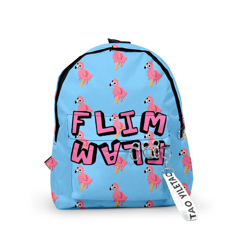 

Creative flim flam flamingo Backpacks Boys/Girls pupil School Bags 3D Print Keychains Oxford Waterproof Cute Small Backpacks