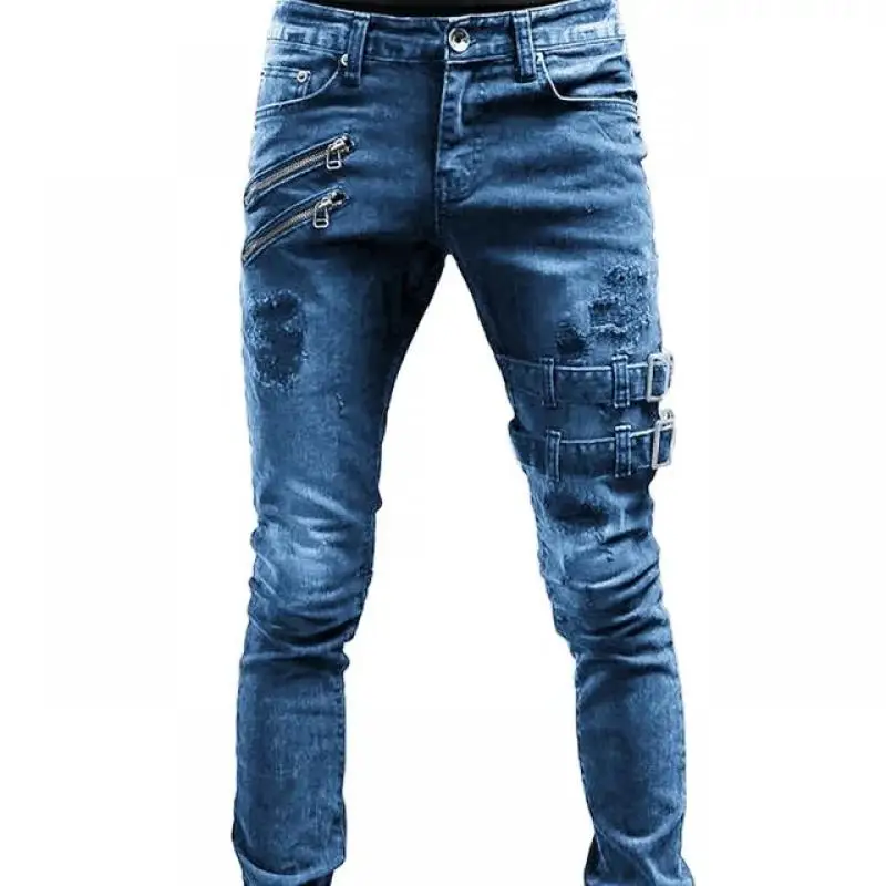 Men's Streetwear Skinny Cacual Designer Long Denim Pants Trousers Straight Jeans Fashion Streetwear Men Middle waist Jeans
