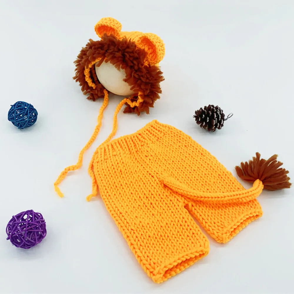 Newborn Photography Props  Baby Accessories Newborn Baby Photo Lion Dress Orange Suit Hand Woven Cute Kids Hat enlarge