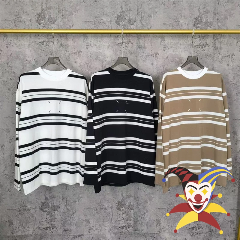 

MM6 Margiela Four Corner Stitching Stripe T-Shirt Men Women 1:1 Best Quality Long Sleeved Black White Brown Casual Tee Top